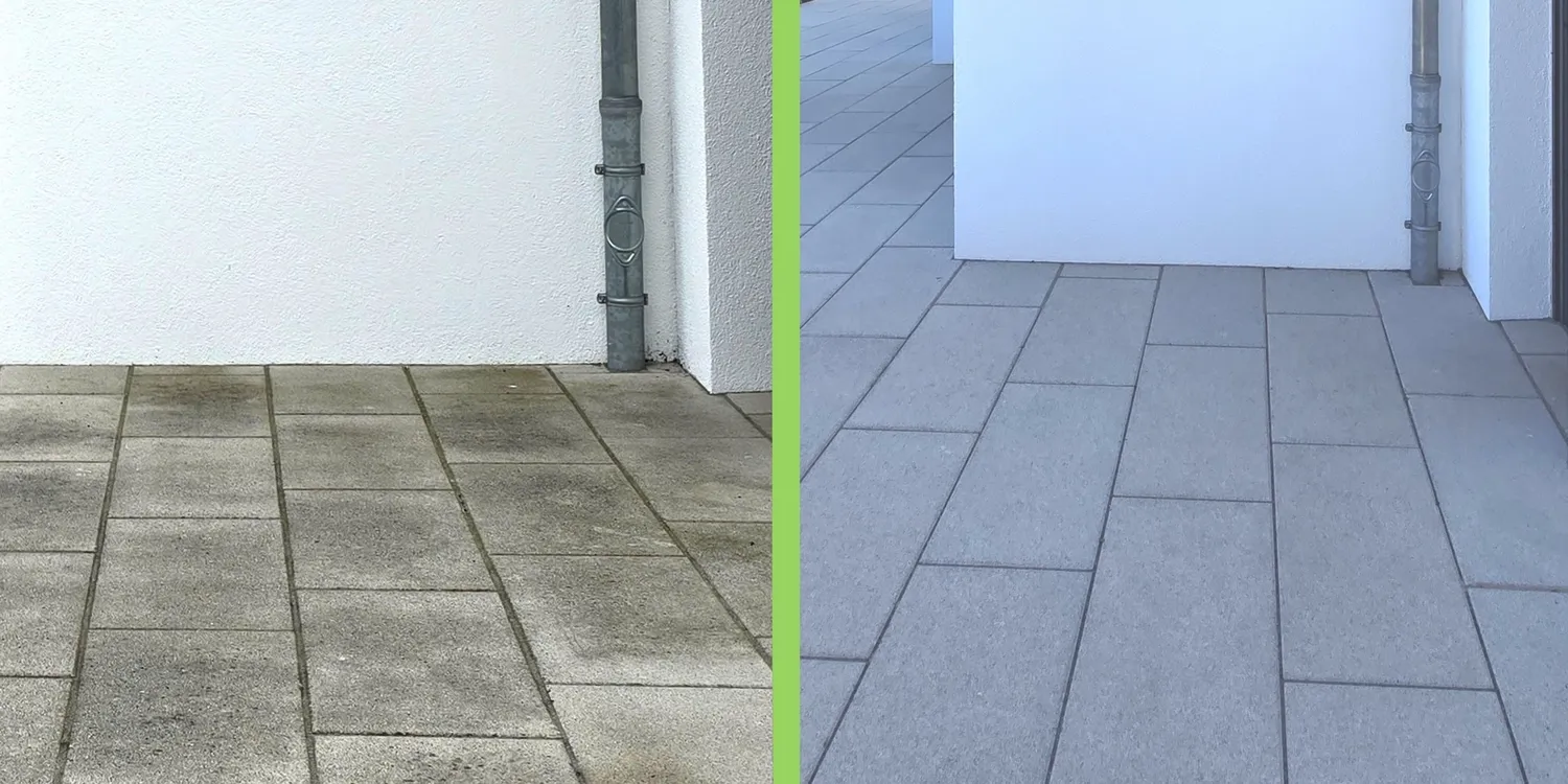 Ansicht Steinfläche vor und nach der Reinigung