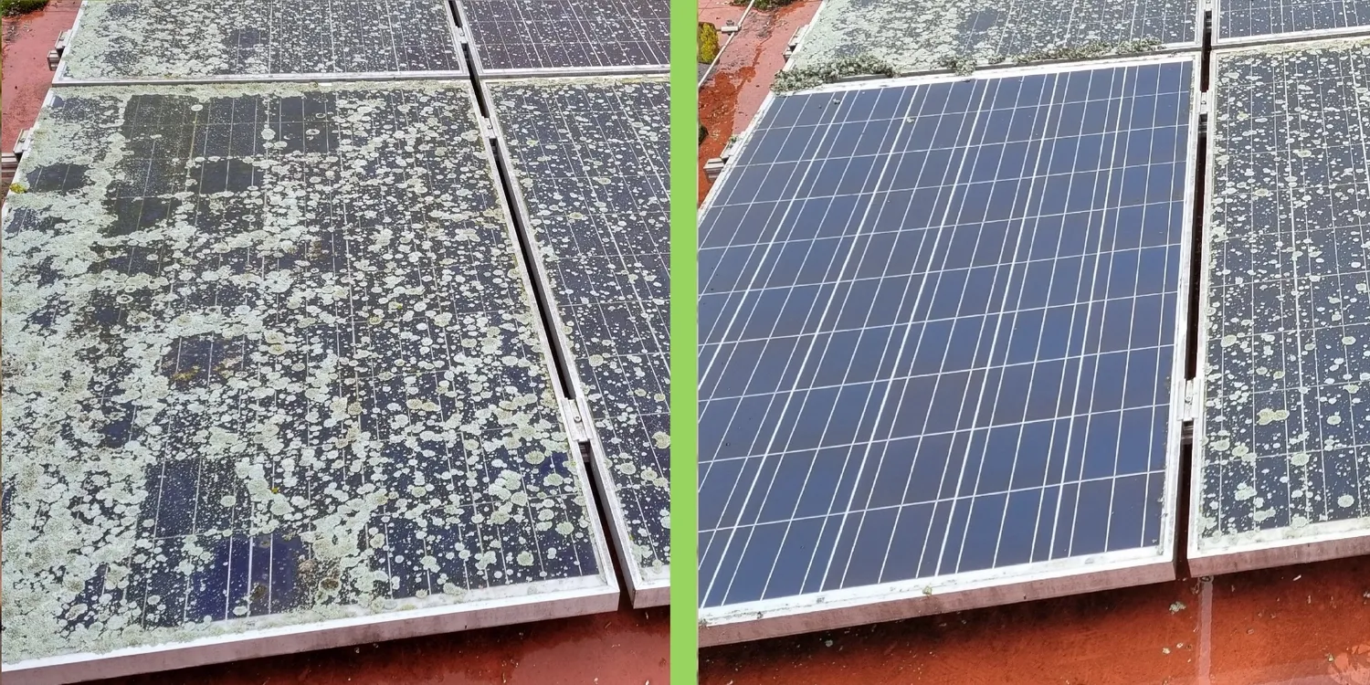 Vergleich Photovoltaik-Anlage vor und nach der Reinigung