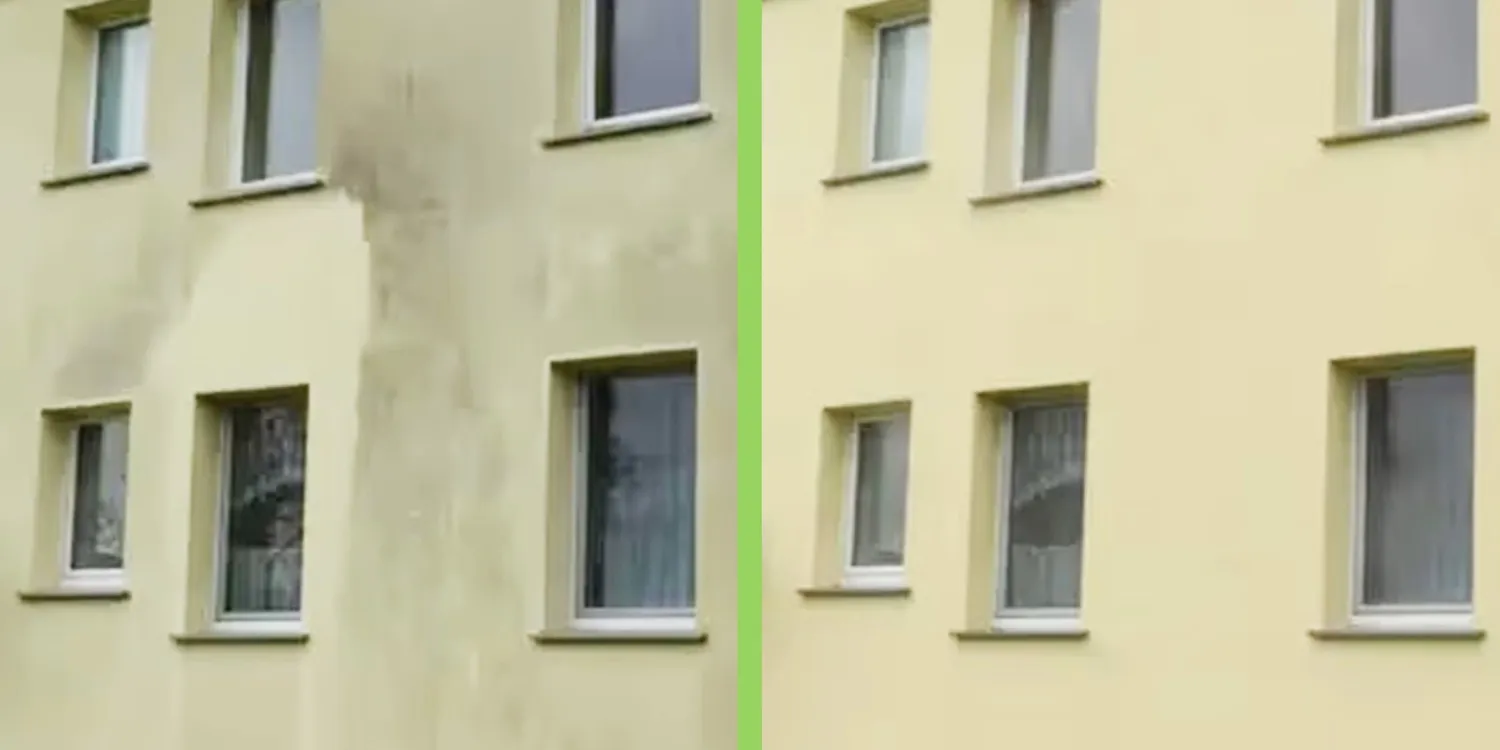 Ansicht Fassade vor und nach der Reinigung