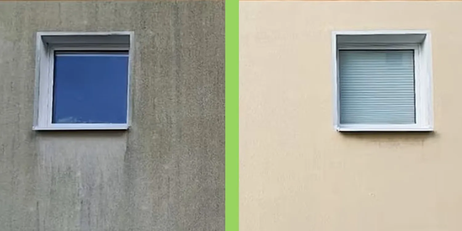 Ansicht Fassade vor und nach der Reinigung