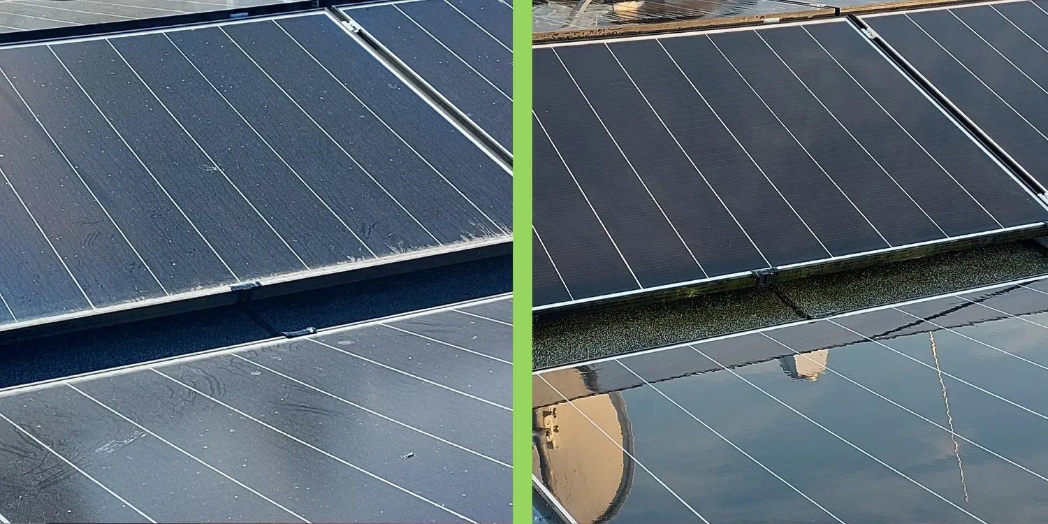 Vergleich Photovoltaik-Anlage vor und nach der Reinigung