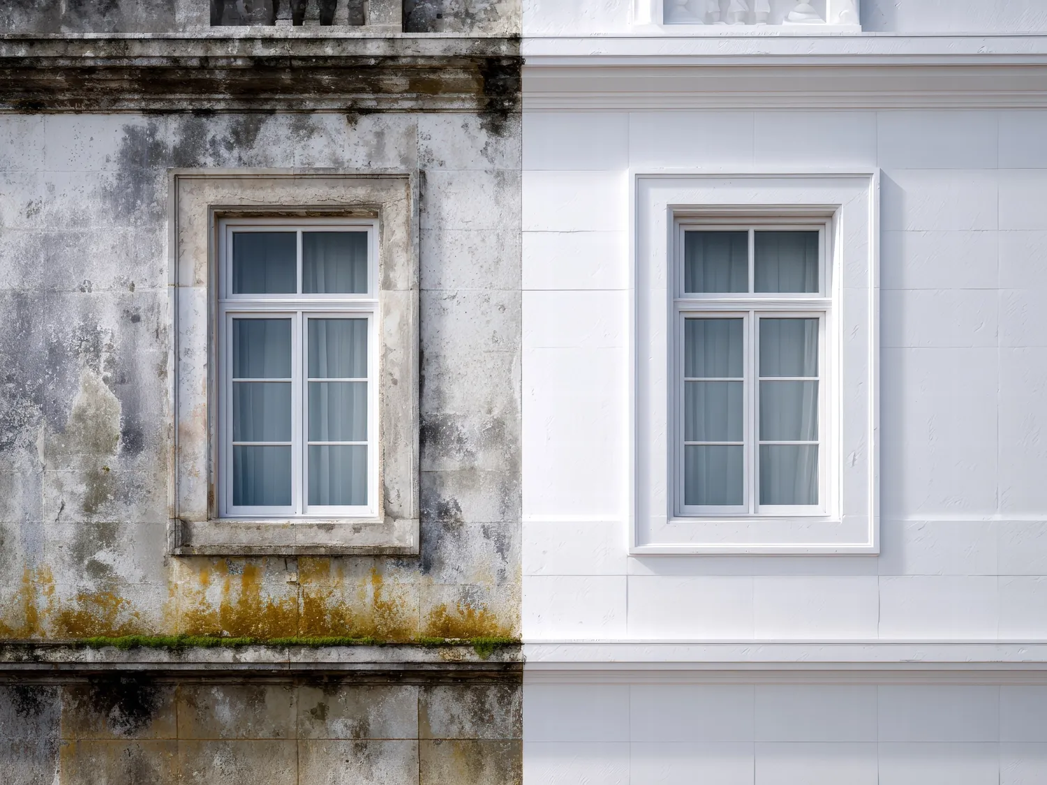 Vergleich gereinigt Fassade voher / nacher